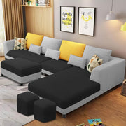 Minta LHS 8 Seater L Shape Sofa Set with Ottoman & 2 Puffy for Living Room (Green Fabric)