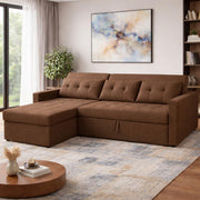 Casaliving Treshta 4 Seater LHS L - Shape Pull-Out Sofa Cum Bed with Storage Sofa for Living Room (Brown Fabric Color) Premium Fabric Sofa Set for Living Room Sofa Cum Bed
