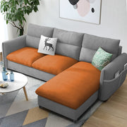 Andon 4 Seater L Shape Sofa Set for Living Room (Orange Grey Fabric) Right Side Sofa