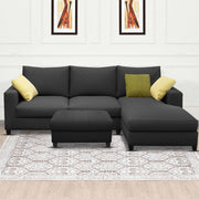 Rihan 4 Seater L Shape Sofa Set with Ottoman for Living Room (Black Fabric) Right Side Sofa