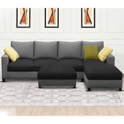 Rihan 8 Seater L Shape Sofa Set with Ottoman for Living Room (Black Grey Fabric) Right Side Sofa