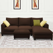 Rihan 4 Seater L Shape Sofa Set with Ottoman for Living Room (Brown Fabric) Right Side Sofa