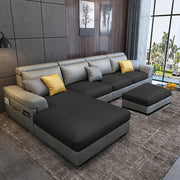 Blakey 6 Seater L Shape Sofa with Ottoman for Living Room (Black Grey Fabric) Left Side