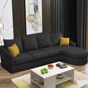 Shrank Round Lounger L Shape 6 Seater Sofa Set for Living Room (Black) Fabric Sofa | RHS