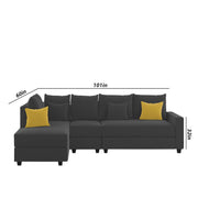 Inclair LHS 6 Seater L Shape Sofa Set for Living Room (Black Fabric) Premium Fabric Sofa