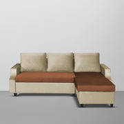 Asper RHS 4 Seater L Shape Sofa Set for Living Room (Cream Brown Fabric) Premium Fabric Sofa