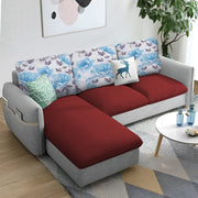 Andon 4 Seater L Shape Sofa Set for Living Room (Maroon Grey) Left Side Sofa