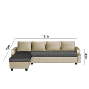 Asper LHS 6 Seater L Shape Sofa Set for Living Room (Cream Black Fabric) Premium Fabric Sofa