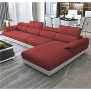 Amok 6 Seater L Shape Sofa Set for Living Room (Maroon Grey Leathertte) Right Side