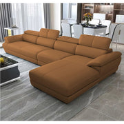 Amok 6 Seater L Shape Sofa Set for Living Room (Brown Leathertte) Right Side