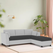 Blustin RHS 4 Seater L Shape Sofa Set for Living Room (Black Grey Fabric) Premium Fabric Sofa