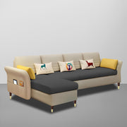 Ventos LHS 6 Seater L Shape Sofa Set for Living Room (Cream Black) Premium Velvet Fabric