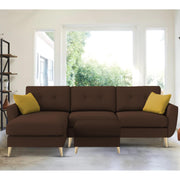 Lizel LHS 4 Seater L Shape Sofa Set with Center Table for Living Room (Brown Fabric) Premium Velvet Fabric Sofa