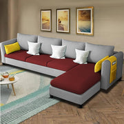 Asser RHS 6 Seater L Shape Sofa Set for Living Room (Maroon Grey) Premium Fabric Sofa