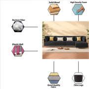 Salina LHS 6 Seater L Shape Sofa Set for Living Room (Black) Premium Fabric Sofa