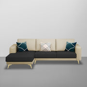 Falco LHS 4 Seater L Shape Sofa Set for Living Room (Cream Black Fabric) Premium Fabric Sofa