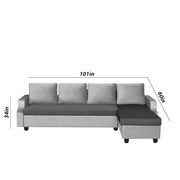 Asper RHS 6 Seater L Shape Sofa Set for Living Room (Black Grey Fabric) Premium Fabric Sofa