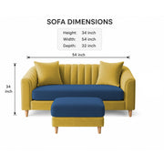 Casaliving Doraldo 2 Seater with Ottoman Sofa Set for Living Room (Black Colour) Premium Fabric Sofa Set