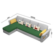 Ventos LHS 6 Seater L Shape Sofa Set for Living Room (Green Grey) Premium Velvet Fabric