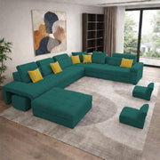 Casaling Urban Modern U-Shaped Sectional Sofa Set with Storage | 9 Seater Sofa Couch with Ottoman | Wooden Frame | Premium Colour Fabric | for Living Room & Guest Hall in (Black Colour)