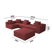 Sheron U Shaped Compressed Sofa Set for Living Room with Spacious Boucle Couch Set Living Rooms, (Maroon Fabric) Premium Fabric U Shape Sofa for Living Room