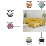 Linus RHS 4 Seater L Shape Sofa Set for Living Room (Yellow Fabric) Premium Fabric Sofa