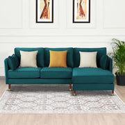 Croosen RHS 4 Seater L Shape Sofa Set for Living Room (Pine Colour) Premium Velvet Fabric