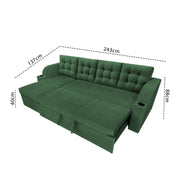 Grance LHS 4 Seater Corner Sofa Cum Bed for Living Room (Black Fabric) Premium Fabric Sofa