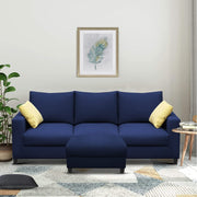 Rihan 3 Seater Sofa Set with Ottoman Living Room (Blue Fabric)