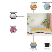 Blustin RHS 4 Seater L Shape Sofa Set for Living Room (Yellow Grey Fabric) Premium Fabric Sofa