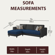 Oslo 4 Seater LHS L Shape Sofa Set for Living Room (Blue Black Fabric) Premium Fabric Sofa Set for Living Room