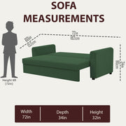 Clifton 3 Seater Sofa Cum Bed for Living Room (Green Fabric) Premium Fabric Sofa
