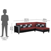 Nordy RHS 6 Seater L Shape Sofa Set for Living Room (Maroon Black Colour) Premium Fabric Sofa Set