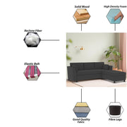Blustin RHS 4 Seater L Shape Sofa Set for Living Room (Black Fabric) Premium Fabric Sofa