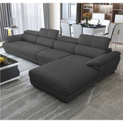 Amok 6 Seater L Shape Sofa Set for Living Room (Black Leathertte) Right Side