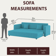 Cameron 3 Seater Sofa Cum Bed for Living Room (Turquise Fabric) Premium Fabric Sofa