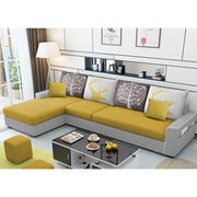 Afie RHS 6 Seater L Shape Sofa Set for Living Room (Black Grey Fabric) Premium Fabric Sofa