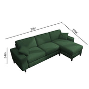 Martin 4 Seater RHS L Shape Sofa Set for Living Room (Green Colour Fabric)