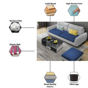 Francis 3 Seater Sofa with Ottoman Set for Living Room (Blue Grey Fabric) Premium Fabric Sofa