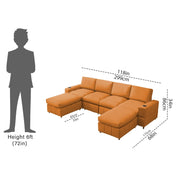 Rone 6 Seater L-Shaped & U-Shaped Sofas Set for Living Room – (Orange Colour Fabric) Premium Comfort Sofa
