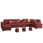 Emerson Modern U-Shaped Sectional Sofa Set 9 Seater, Sofa Couch with 3 Puffy for Hall (Black Colour) Premium Leatherette Fabric Sofa