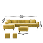 Casaliving Garcia 8 Seater RHS L Shape Sofa Set with Ottoman & 2 Puffy for Living Room (Grey Colour Fabric) Premium Fabric Sofa