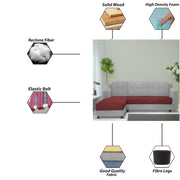 Fracher LHS 4 Seater L Shape Sofa Set for Living Room (Maroon Grey Fabric) Premium Fabric Sofa