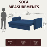 Clifton 3 Seater Sofa Cum Bed for Living Room (Blue Fabric) Premium Fabric Sofa