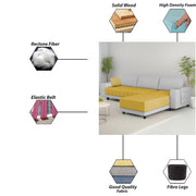 Linus RHS 4 Seater L Shape Sofa Set for Living Room (Yellow Grey Fabric) Premium Fabric Sofa