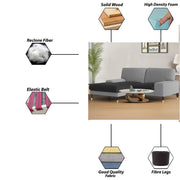 Latieo LHS 2 Seater Lounger L Shape Sofa Set for Living Room (Black Grey) Premium Fabric Sofa