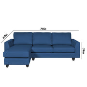 Danver LHS 4 Seater L Shape Sofa Set for Living Room (Blue Fabric) Premium Fabric Sofa