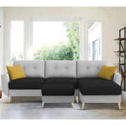 Lizel RHS 4 Seater L Shape Sofa Set with Center Table for Living Room (Black Grey Fabric) Premium Velvet Fabric Sofa