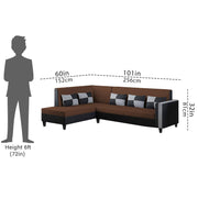 Nordy LHS 6 Seater L Shape Sofa Set for Living Room (Brown Black Colour) Premium Fabric Sofa Set