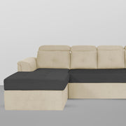 Elvi LHS 6 Seater L Shape Sofa Set for Living Room (Cream Black Fabric) Premium Fabric Sofa